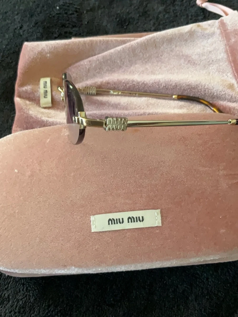 Miu Miu Pink Velvet Sunglasses Case with Matching Drawstring Pouch